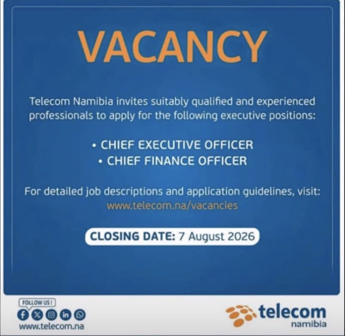 Khaze10's tweet photo. You guys that complain about Telecom, here is your chance to bring the change you want at the institution. Please apply! https://t.co/WBGdqoiXnx