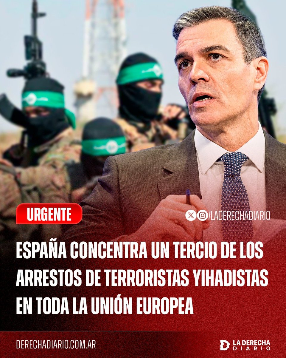 laderechadiario's tweet photo. 🚨🇪🇸☪️ | INFILTRADOS: España fue el país de la Unión Europea con más detenidos por terrorismo yihadista en 2025: la Policía Nacional y la Guardia Civil arrestaron a 100 acusados, el 29% del total de arrestos registrados en todo el bloque europeo, muy por encima de los 64 detenidos en Francia, según datos de Europol.
