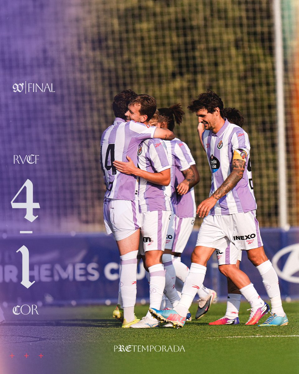 realvalladolid's tweet photo. ⎾4✕1⏋  ▪  FINAL DEL PARTIDO
Victoria en nuestro segundo partido de pretemporada

#PretemporadaRV https://t.co/aXSZOUxocP