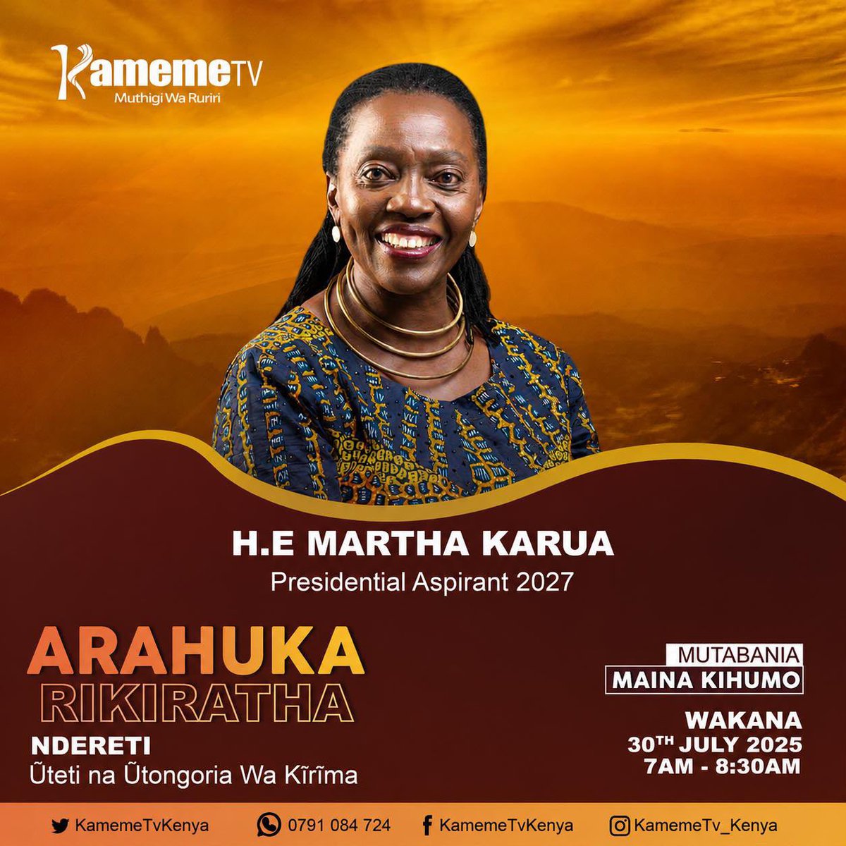 MarthaKarua's tweet photo. Tomorrow morning at 7am, I look forward to joining Maina Kihumo on @kamemefm .

We'll be discussing the aspirations of wananchi, and the leadership required to build a Kenya that meets these aspirations. https://t.co/4Xqx9TldEz