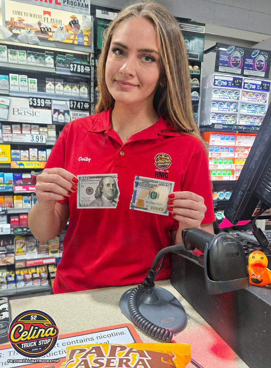 celinatruckstop's tweet photo. ATTENTION CUSTOMERS: Please do not ask our unnamed Cashier if she can "Break a $100 bill". She demonstrated her misunderstanding of English idioms this morning by ripping a customers bill in half in front of him.

The man was banned from our property for trying to pass defaced money. The bill has since been taped up and will be used to buy todays lunch for our staff.