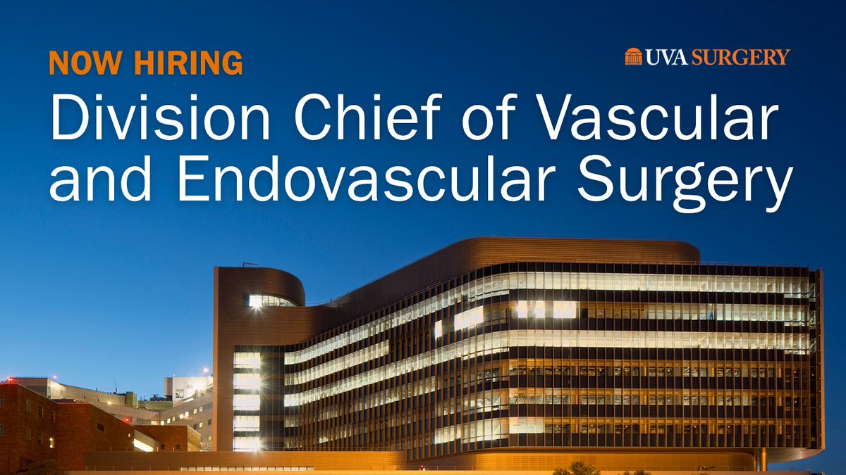 UVASurgery's tweet photo. We're hiring! The UVA Department of Surgery is seeking a visionary leader to serve as Chief of the Division of Vascular and Endovascular Surgery. Help shape the future of vascular care, education, and research. Apply: https://t.co/80xBwDcK18 https://t.co/YJTAsKShhZ
