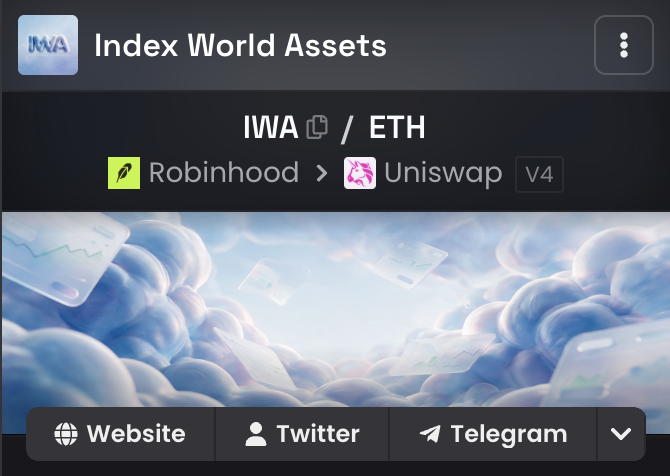 IndexWorldAsset's tweet photo. DEX updated!

$IWA — the first gacha for tokenized stocks on Robinhood Chain.
Spin a pack, win a real stock token, straight to your wallet.

CA: 0xDE4A9A3000A35Ffb0546C28F2460e5e548770b26

📈 Chart: https://t.co/oJayBCLP26 https://t.co/sS43S74Fdp