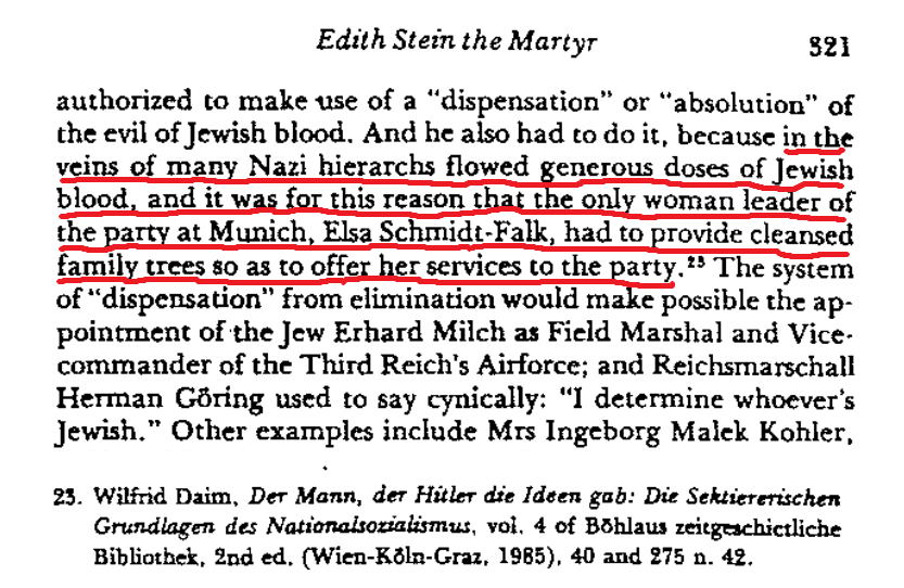 catholic_cg's tweet photo. "In the veins of many Nazi hierarchs flowed generous doses of JEWISH BLOOD &amp; it was for this reason that the only women leader of the party at Munich Elsa Schmidt-Falk, had to provide CLEANSED FAMILY TREES so as to offer her services to the party"

pg 321

https://t.co/TLeRkKXjdM https://t.co/wNGqybmgpf
