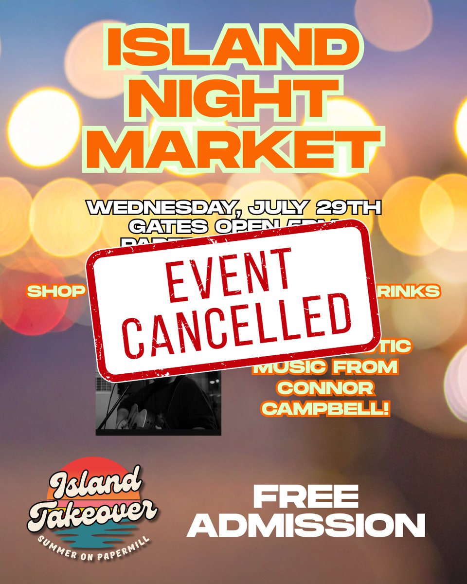 95X's tweet photo. 🌧️ TONIGHT'S ISLAND NIGHT MARKET HAS BEEN CANCELLED 🌧️

BUT -- Join us this Friday, July 31, for Totally 80's Night featuring The Arcade!

🎟️ Get tickets and event details here: https://t.co/vqZlt1x9vF https://t.co/QZ9EFcGT9z
