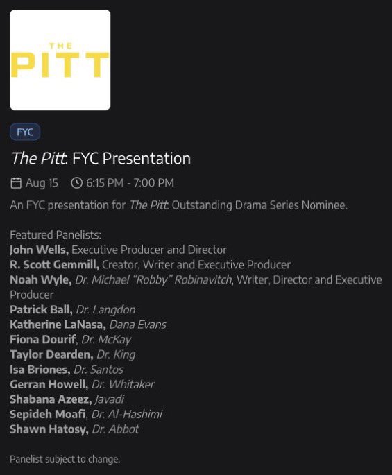 PittCrave's tweet photo. The cast and creators of The Pitt will have a panel at Televerse on August 15 https://t.co/dIfTjme0TB
