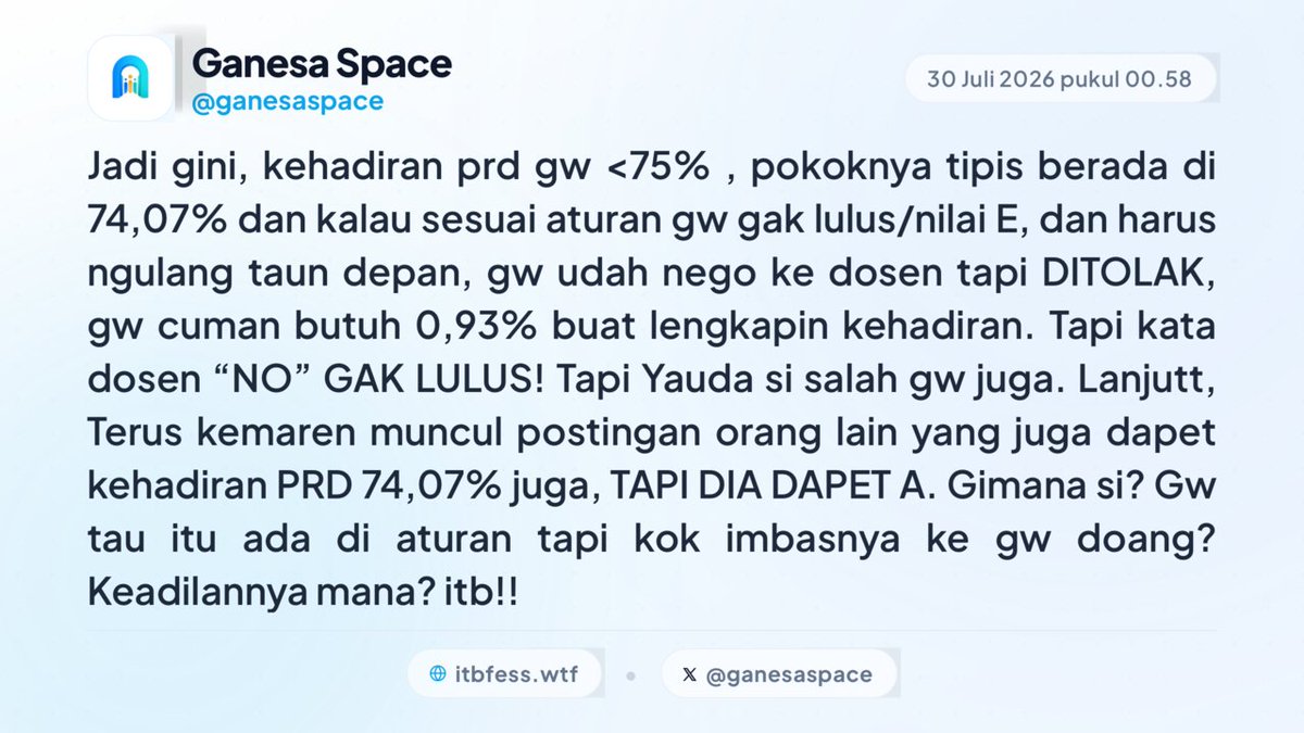 ganesaspace's tweet photo. Nyesek pokoknya nyesek, nasib seseorang di itb tergantung dosennya https://t.co/E0N0JDrpim
