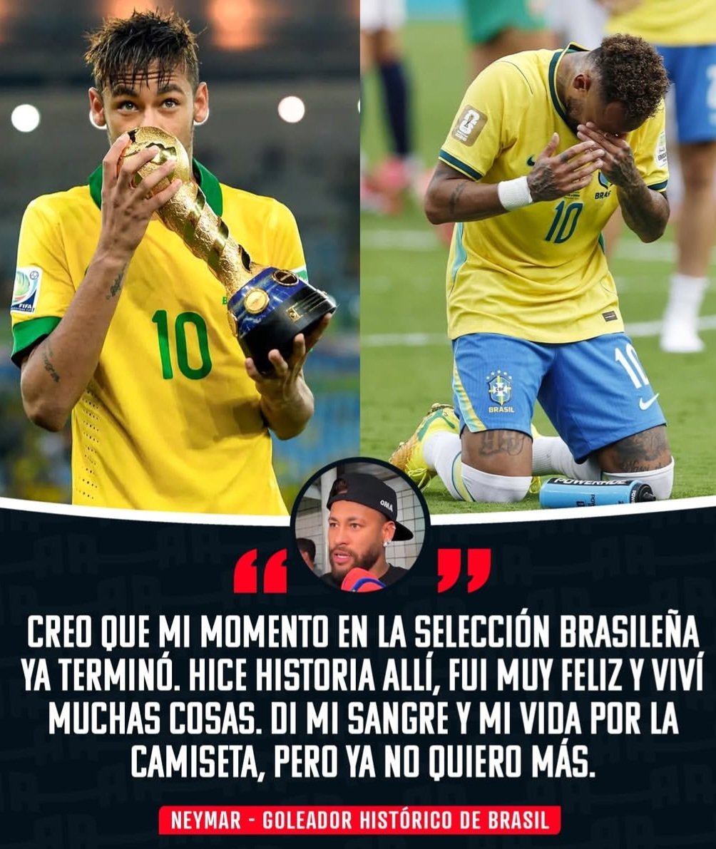70w3rs's tweet photo. Neymar Jr se retira de la selección brasileña ⚽️

Fin de una era ⚽️

Cuando este crack jugó aquel mundial del 2014 y de no ser por las lesiones pudo llegar más lejos 👏

#neymarjr #seleccionbrasil #futbol https://t.co/hThfBfoy1O