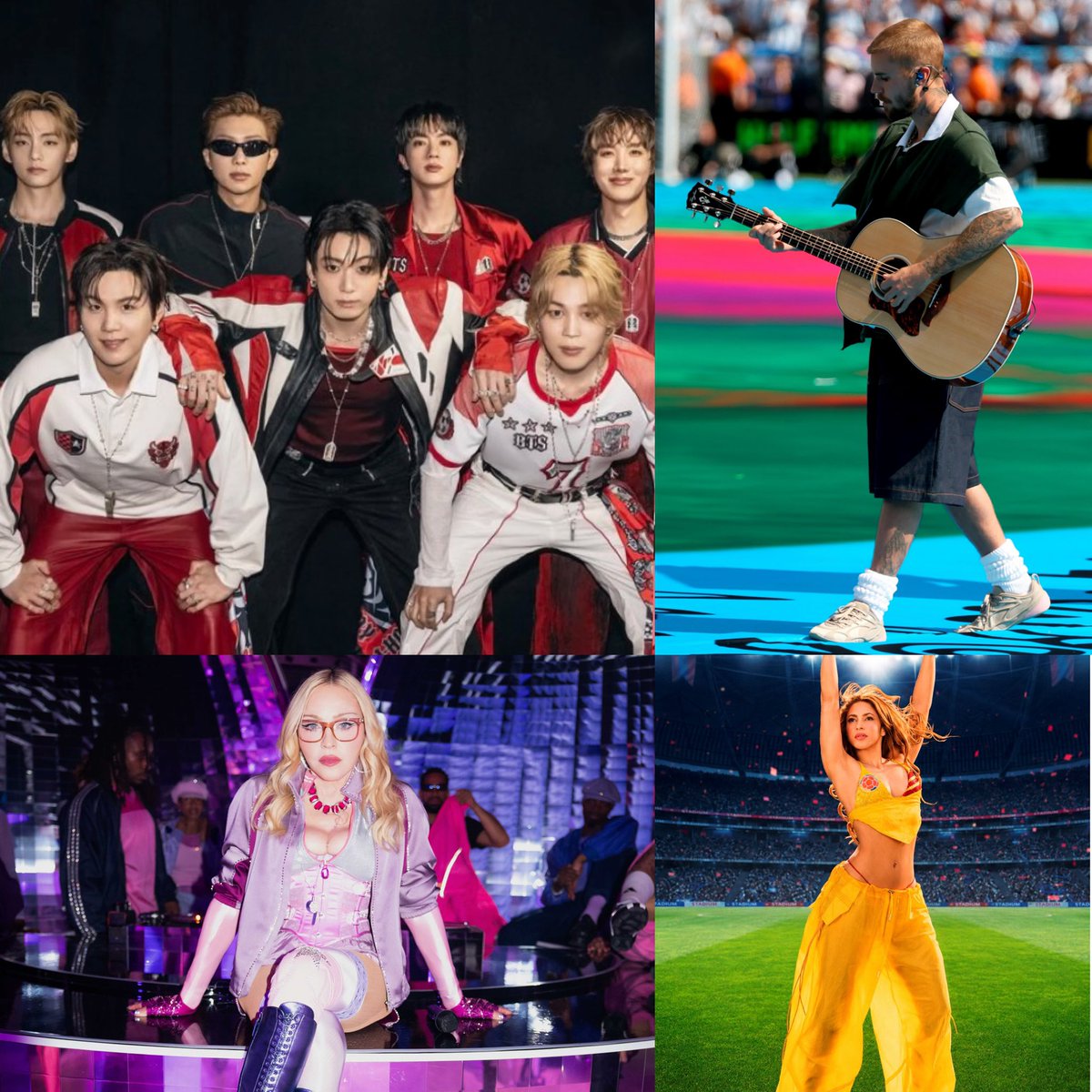 chartradar_'s tweet photo. Final Auction Results: 2026 FIFA World Cup Halftime Show Worn Items. 

1. Jimin — Shirt Worn: $110K
2. V — Scarf Worn: $46.2K
3. Jungkook — Jacket Worn: $46.2K
4. Madonna — Fingerless Gloves: $41.8K
5. SUGA — Pants Worn: $33K
6. j-hope — Gloves Worn: $28.6K
7. Justin Bieber — “SKLRK” Sneakers: $26.4K
8. RM — Boots Worn: $19.8K
9. Jin — Belt Worn: $16.5K
10. Shakira — Custume Worn: $8.2K