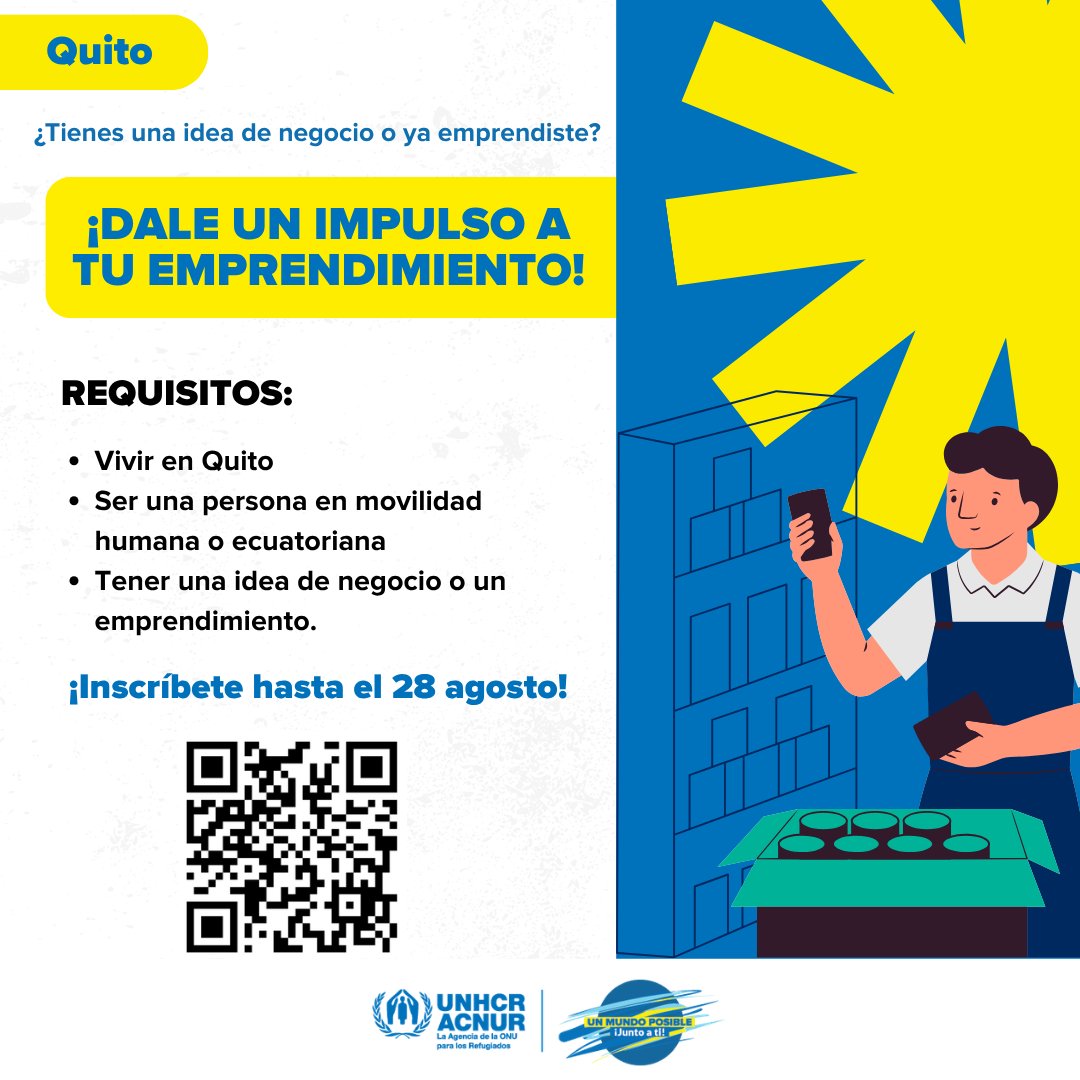 ACNUREcuador's tweet photo. 🚀 ¿Vives en Quito y quieres crear o fortalecer tu emprendimiento?

Participa en un proceso de formación para desarrollar tu idea, fortalecer tus habilidades y potenciar el crecimiento de tu negocio. 💼✨

Postula hasta el 28 de agosto: https://t.co/dDvvd3W3QR https://t.co/BT8nh34mw3