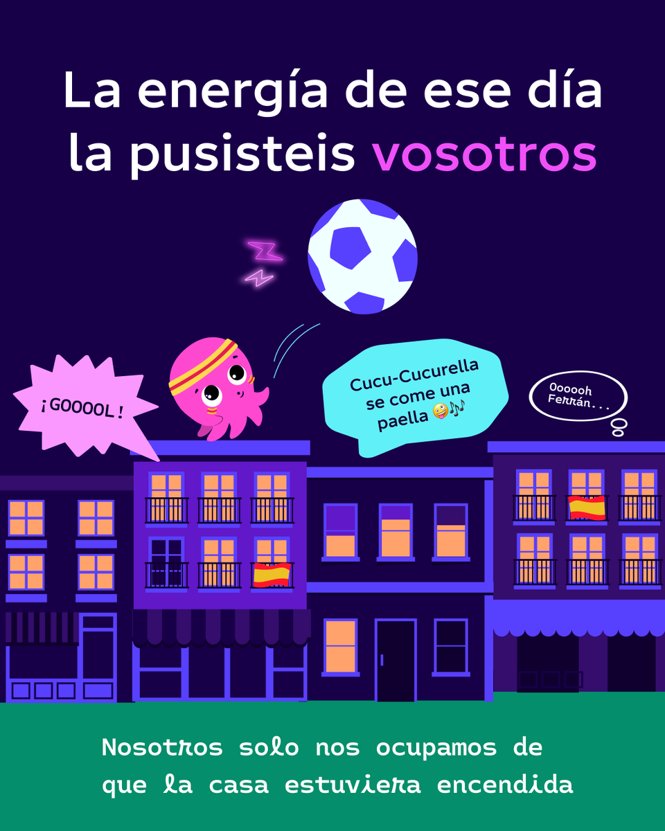 OctopusEnergyES's tweet photo. Durante la final del Mundial la luz la poníamos nosotros. Porque la energía más importante es la que compartes y, un partido así se ve con los tuyos, por eso no queríamos que estuvieseis pendientes del contador ⚡️.

Estas cosas las avisamos por email antes que en ningún otro sitio. Si te lo perdiste y no quieres que vuelva a pasar, apunta:

- Entra a tu área de cliente y ve a "Datos personales"
- Baja hasta la sección "Preferencias de comunicación", y dale a "Actualizar"
- Confirma que sí quieres recibir nuestras comunicaciones, y guarda los cambios.

Y sí, tenemos más locuras preparadas 💜🐙.
