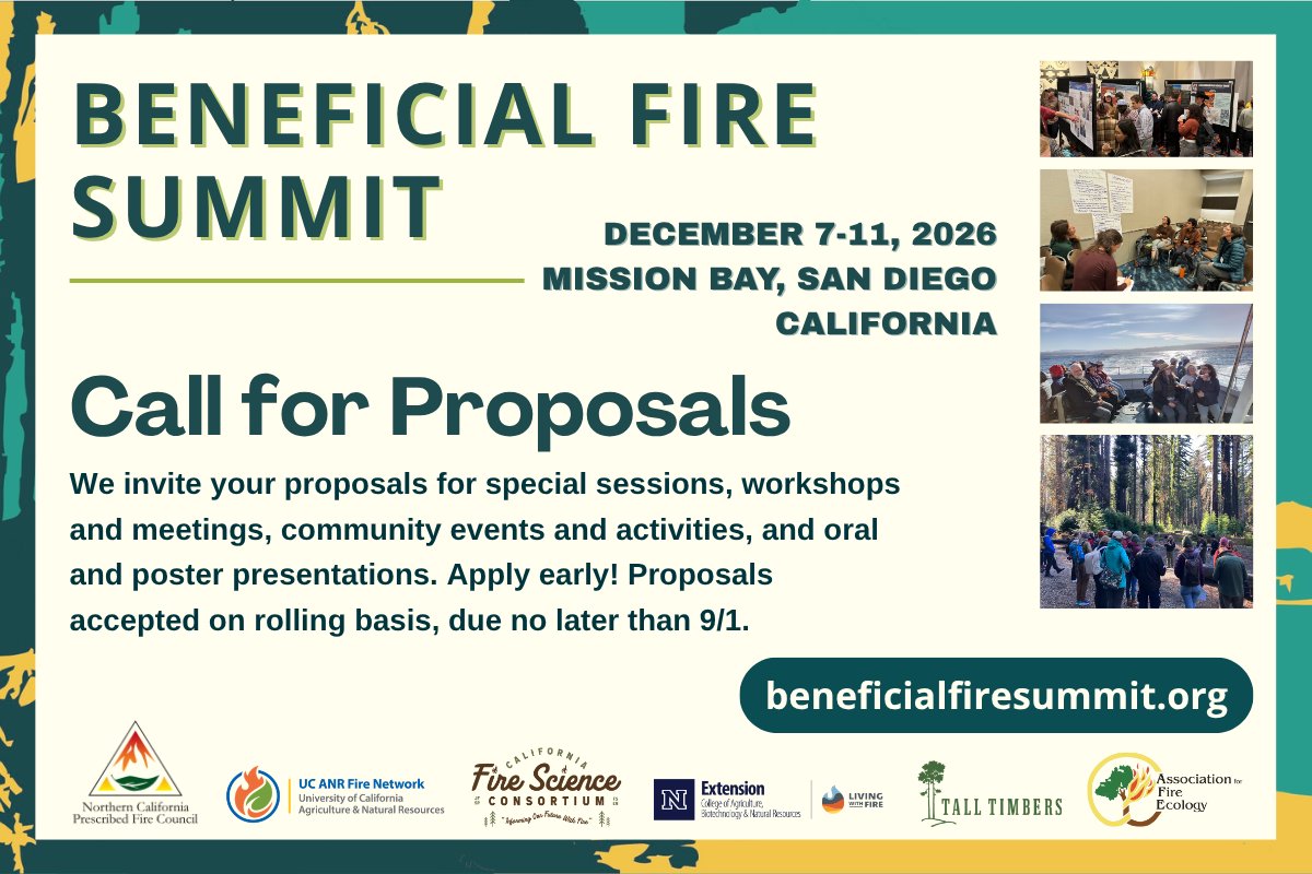 fireecology's tweet photo. Reminder that the call for proposals for the Beneficial Fire Summit is OPEN! 🔥Proposals for special sessions, workshops and meetings, events and activities, and oral and poster presentations are being reviewed on a rolling basis https://t.co/v6rmkwI74f https://t.co/KUmSdx6q3I