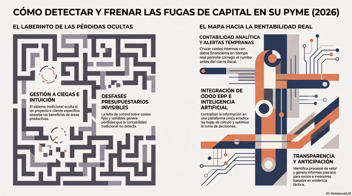 OceanoAzul3's tweet photo. ¿Tus ventas aumentan pero el margen de beneficio se evapora a final de mes? 📉⚠️
La falta de control en los costes fijos y variables genera fugas invisibles. Descubre cómo establecer un mapa de costes y alertas tempranas con Odoo ERP para proteger la rentabilidad de tu pyme 👇 https://t.co/UBV8OkPATp