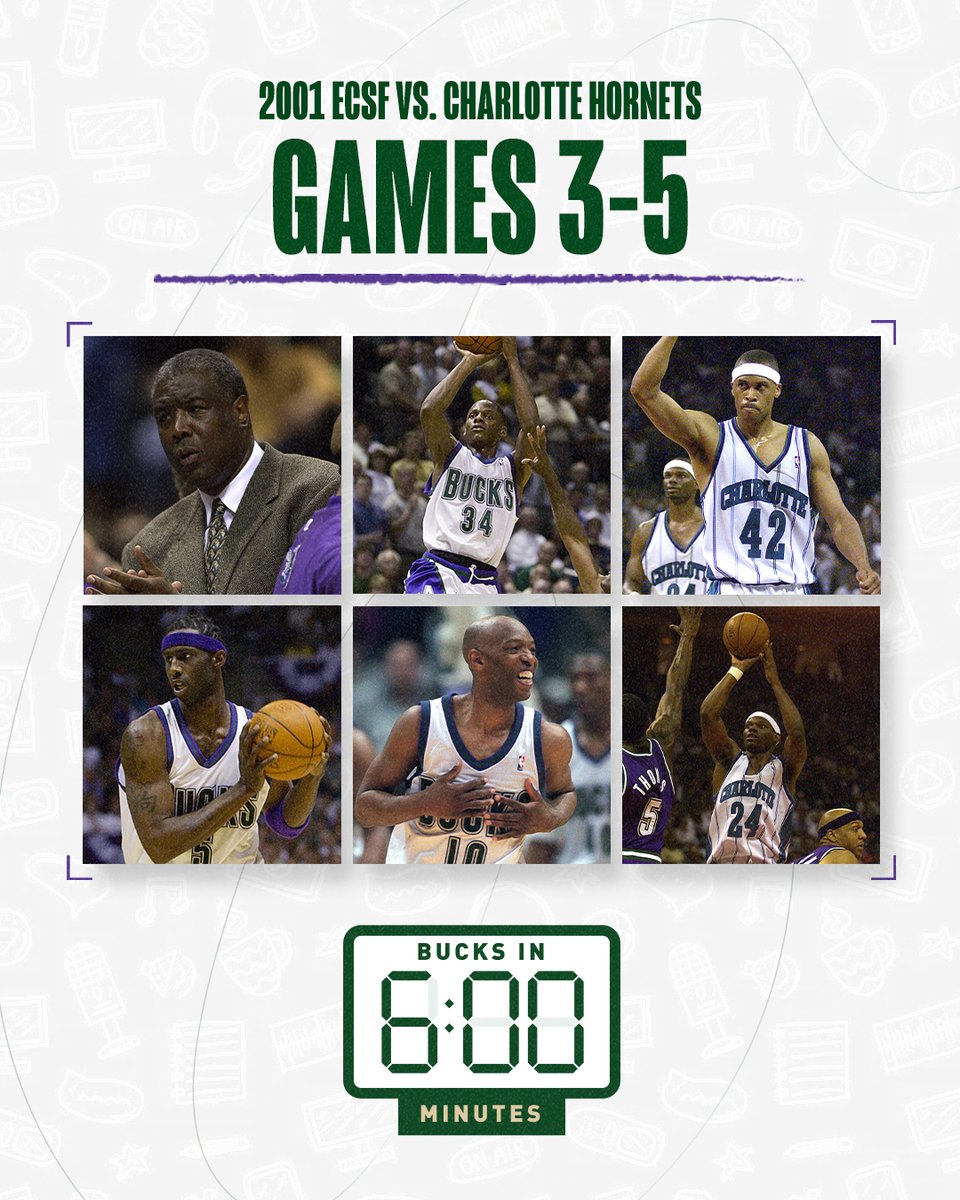 BucksPlusAudio's tweet photo. The Bucks had control of the series. Then Charlotte changed everything.

Follow the swing in Games 3, 4, and 5 of the 2001 ECSF series between the Bucks and Hornets in a special edition of Bucks in Six.

🎧: https://t.co/YWgjJKpD89 https://t.co/G4duGmbbKN