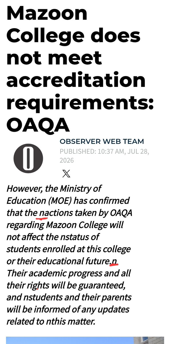m_alrawas's tweet photo. @OmanObserver @OAQA_OM @EduGovOman Based on the typing mistakes, what accreditation should tha Oman Observer copy writers get? https://t.co/DzxBHVBGmw