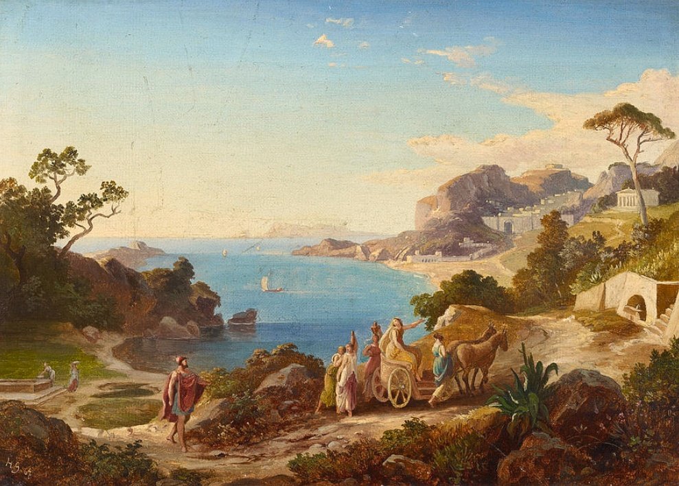 cartographer_s's tweet photo. Greek Landscape with Odysseus and Nausicaa - Heinrich Gaertner https://t.co/UgwJcPZ77k