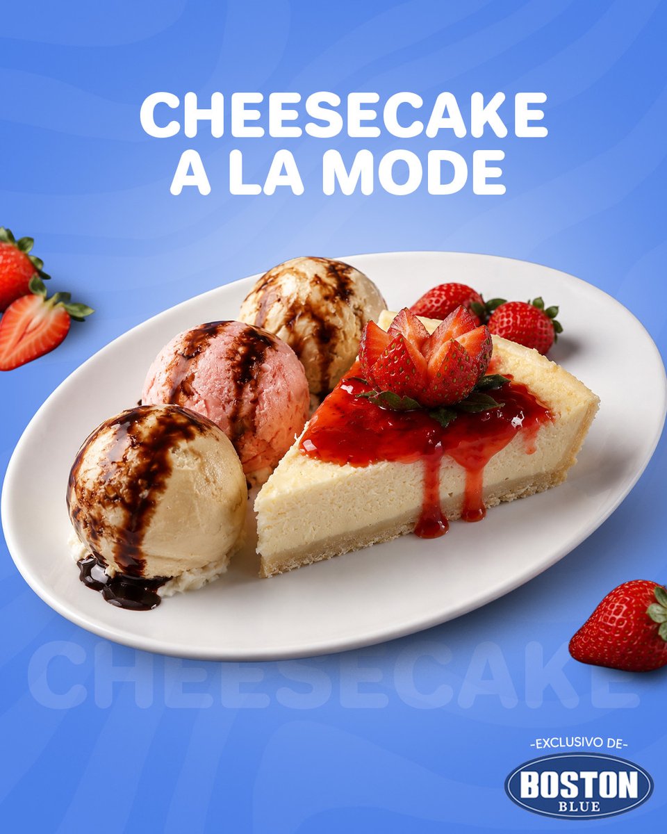 BostonESA's tweet photo. Disfrutá de Cheese Cake a la Mode, una especialidad que combina la suavidad del cheesecake con la cremosidad del helado en cada cucharada. 😍✨ Ven por la tuyo y convertí cualquier momento en una deliciosa experiencia. 😋 #BOSTONBLUE #DamosFelicidad https://t.co/Y3SsX6MyL7