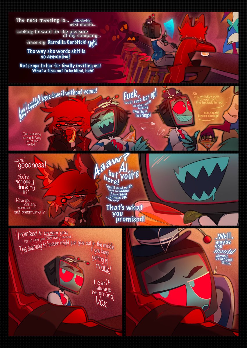 VoxBoobaDrinker's tweet photo. THE AH AU - "the one where Vox is happy" probably — Log 5
💙❤️
(Pages 4/13)

#radiostatic #hazbinhotel https://t.co/w98srd1vHe