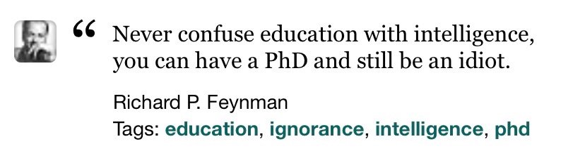 audeamuser's tweet photo. "Never confuse education with intelligence. You can have a PhD and still be an idiot."

Even Feynman was cooking sanghis. https://t.co/VmWhIYfSer