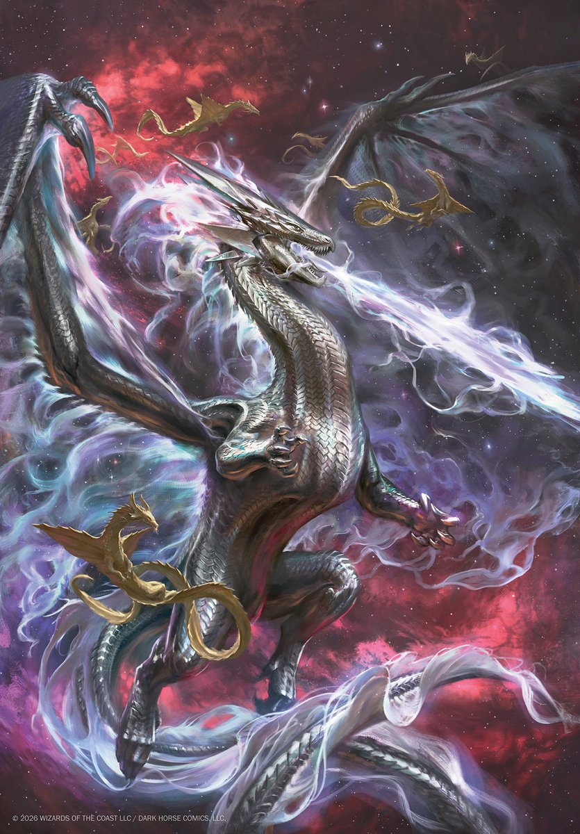 AJManzanedo's tweet photo. Bahamut, the Platinum Dragon.
I’ve had the absolute pleasure of illustrating the foil variant covers for the upcoming Dungeons &amp; Dragons comic series from Dark Horse Comics. I’m excited to finally share the first of them. https://t.co/NF86GqPtFW