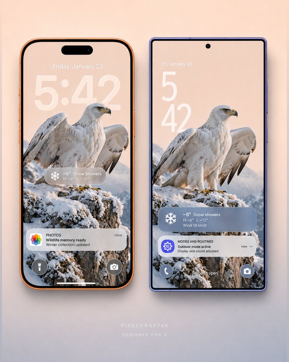 PixelCraft4K's tweet photo. This snow eagle lock screen hits different. 🦅❄️

Wallpapers for iPhone &amp; Samsung ↓

♡ Like  ↻ Repost  🔖 Save  ＋ Follow https://t.co/IfHZEgnbg5