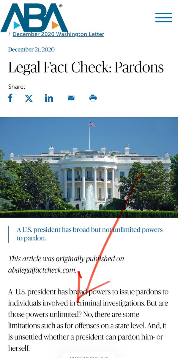 C__Herridge's tweet photo. From the American Bar Association:  "A  U.S. president has broad powers to issue pardons to individuals involved in criminal investigations. But are those powers unlimited? No, there are some limitations such as for offenses on a state level."

"There is a strong consensus among legal experts that a president cannot pardon someone for a state offense, as the Constitution notes “offenses against the United States.” In other words, state law enforcement authorities could review any criminal allegations, without presidential intervention, to determine if they rise to the level of a state offense." @AGJamesUthmeier 

Subscribing @C__Herridge makes my independent reporting a reality.