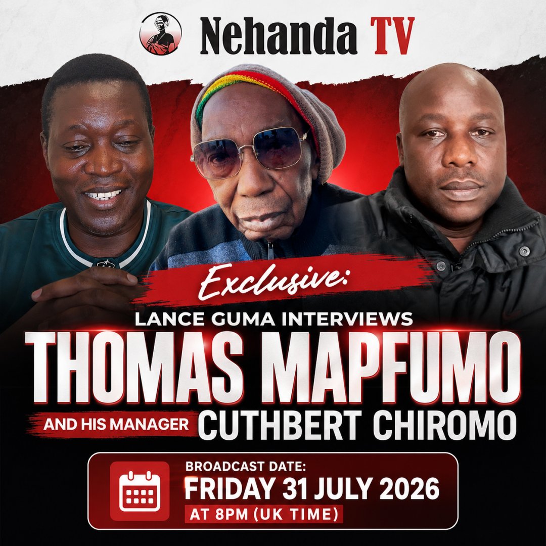 NehandaRadio's tweet photo. EXCLUSIVE | THOMAS MAPFUMO SPEAKS OUT
Chimurenga music legend Thomas "Mukanya" Mapfumo sits down for an exclusive interview with Nehanda TV, speaking candidly to Managing Editor Lance Guma.

The interview comes just two weeks after Mapfumo accepted a million-dollar offer from Wicknell Chivayo to perform in Zimbabwe.

Also joining the conversation is Mapfumo's longtime manager, Cuthbert Chiromo, who reveals how the deal came together and provides behind-the-scenes insight into the negotiations.

Don't miss this compelling 60-minute interview as Mukanya explains why he accepted the latest offer—less than a year after turning down another high-profile proposal.

📺 Broadcast: Friday, 31 July 2026 at 8:00pm (UK time) on Nehanda TV.

#ThomasMapfumo #NehandaTV #ZimbabweMusic