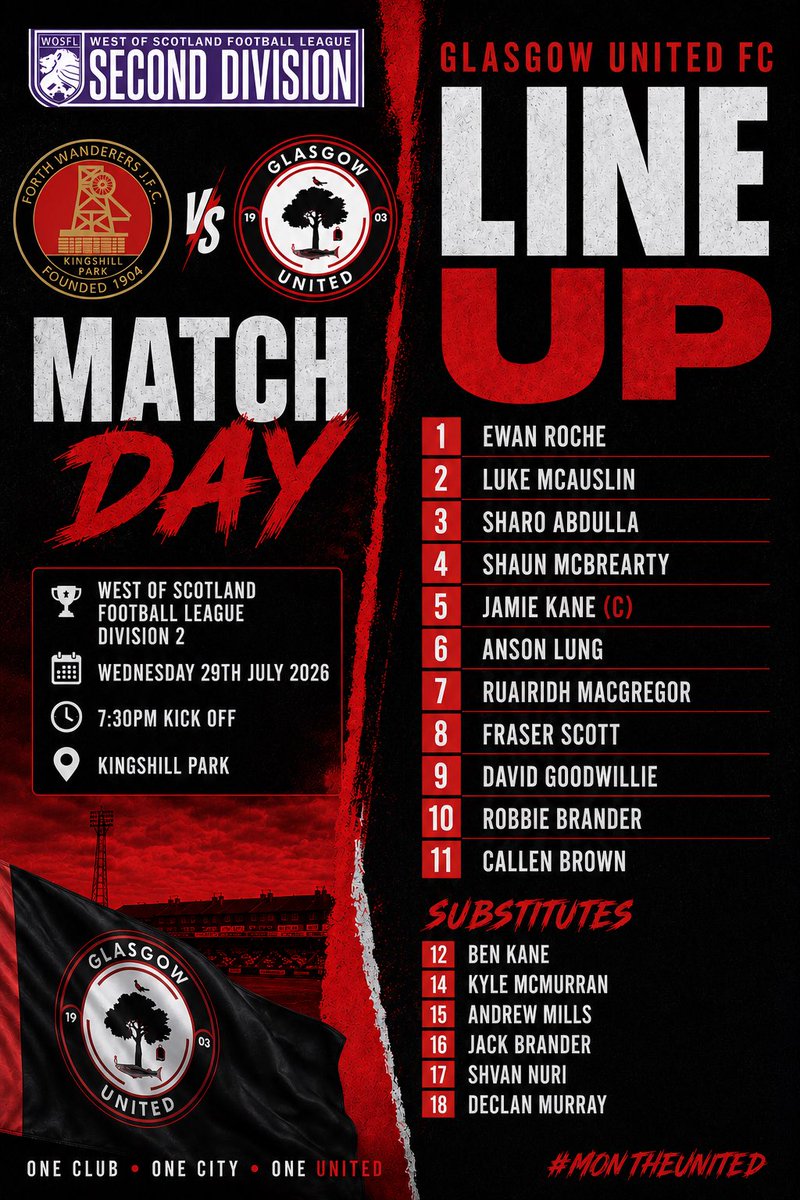 glasgowutdfc's tweet photo. STARTING Xi ⚪️⚫️🔴

Here is tonight’s starting line up vs @ForthJFC 

#GUFC #WOSFL #LINEUP https://t.co/tedAENwaKn