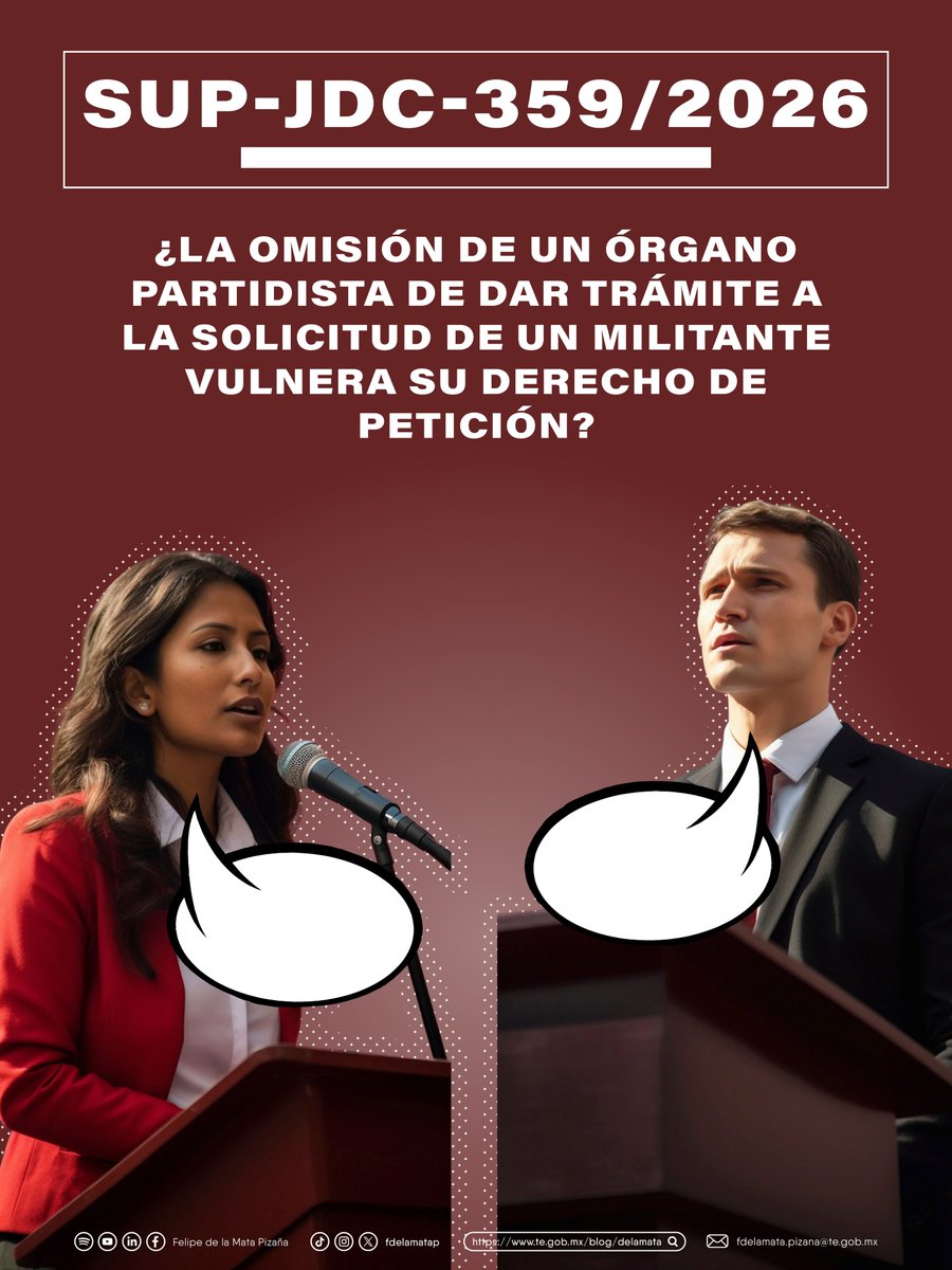 fdelamatap's tweet photo. ¿La omisión de un órgano partidista de dar trámite a la solicitud de un militante vulnera su derecho de petición?

En el juicio ciudadano 359/2026, la Sala Superior analizó la impugnación de un militante, luego de que el órgano de justicia de su partido no diera trámite a una solicitud reencauzada por la Sala Guadalajara.

Se determinó que sí existió la omisión, al no haberse acreditado actuación alguna dentro de un plazo razonable.

Conoce el caso completo aquí. 👇🏼