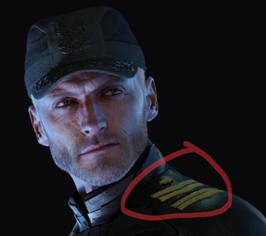 jks7117's tweet photo. @HaloSupport Please consider changing Keyes' rank insignia on his epaulettes! He has Hood's insignia rather than the Oakleaf captain's like Cutter and Lasky have. https://t.co/JHUvR0pTTq