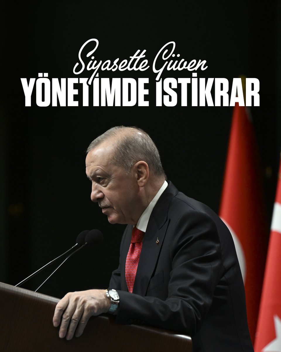 RTErdogan's tweet photo. Şundan kimsenin şüphesi olmasın:

Türkiye, her türlü zorluğu aşacak güce, birikime, potansiyele sahiptir.

“Siyasette güven, yönetimde istikrar” olduğu sürece Allah’ın izniyle her sorun çözülür, her sıkıntı giderilir, her engelin üstesinden gelinir. https://t.co/PmMHu50GEh