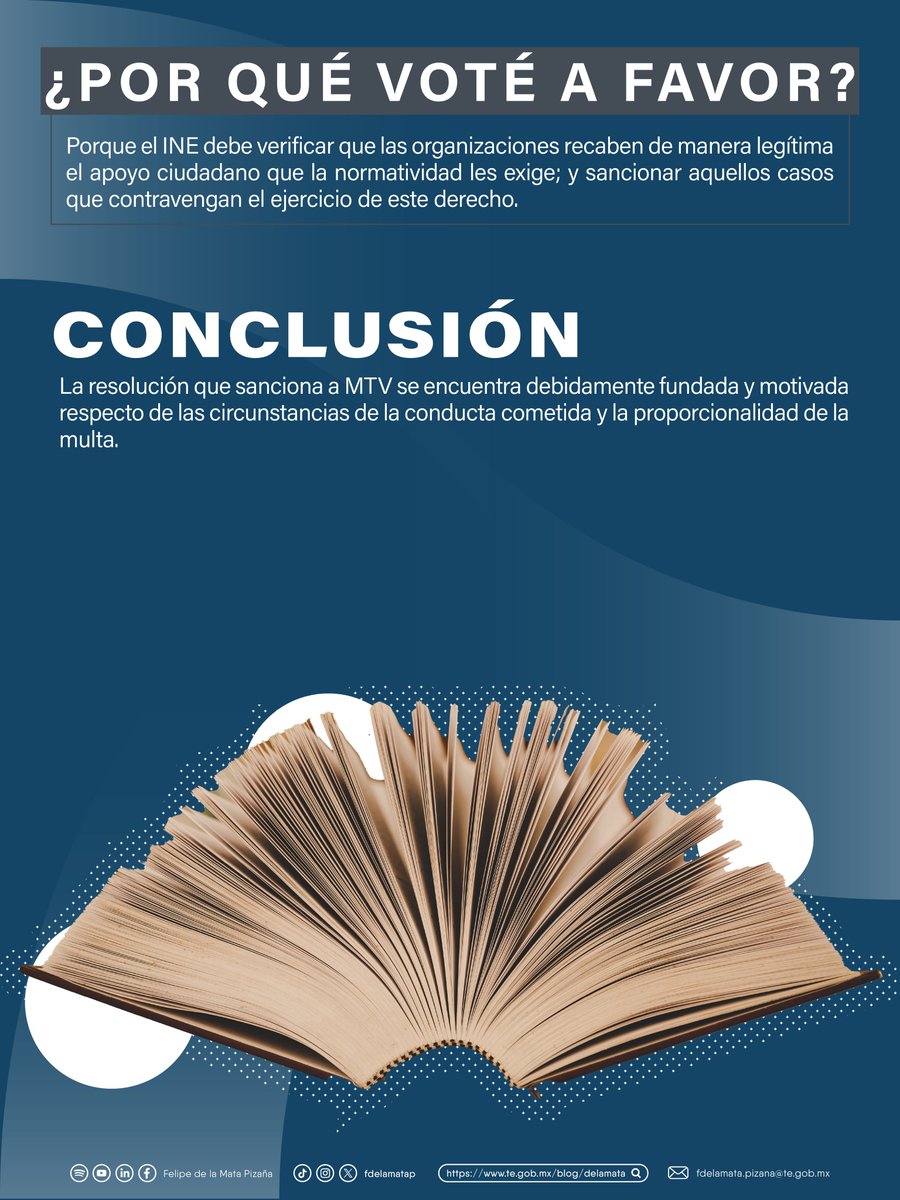 fdelamatap's tweet photo. ¿Se puede sancionar a una organización que pretende constituirse como partido político por irregularidades en la captación de apoyo ciudadano?

En el recurso de apelación 181/2026, la Sala Superior analizó la multa impuesta a la organización México Tiene Vida (MTV) por presentar registros con inconsistencias durante su proceso de constitución.

Se confirmó la sanción, al acreditarse que la organización no garantizó la legitimidad del apoyo recabado.

Revisa la información aquí. 👇🏼