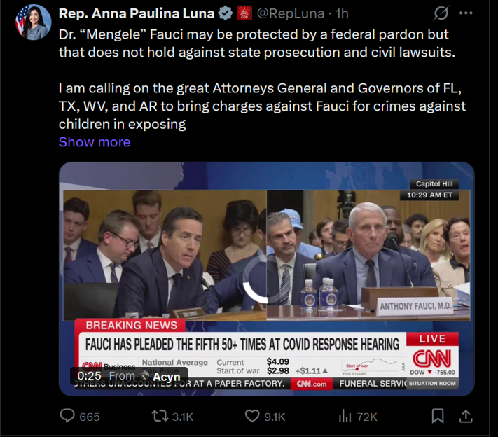 herrsettembrini's tweet photo. @damintoell Republicans can't have it both ways. They can't claim Fauci has "no basis" for asserting his 5th Amendment rights while at the same time vowing to use every option available to arrest and imprison him. https://t.co/Z4ngHYkr7Q