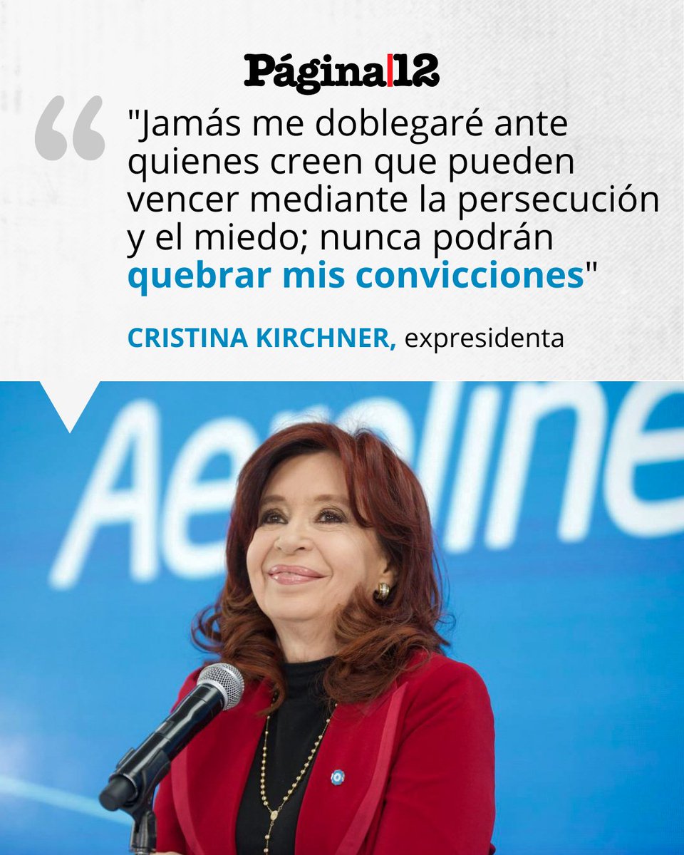 pagina12's tweet photo. La expresidenta apuntó que todos los jueces que participaron de la persecución en su contra serán sometidos al “escrutinio del Derecho Internacional de los Derechos Humanos”.

https://t.co/kAuLLwjhZ3 https://t.co/HUiNC03FLG