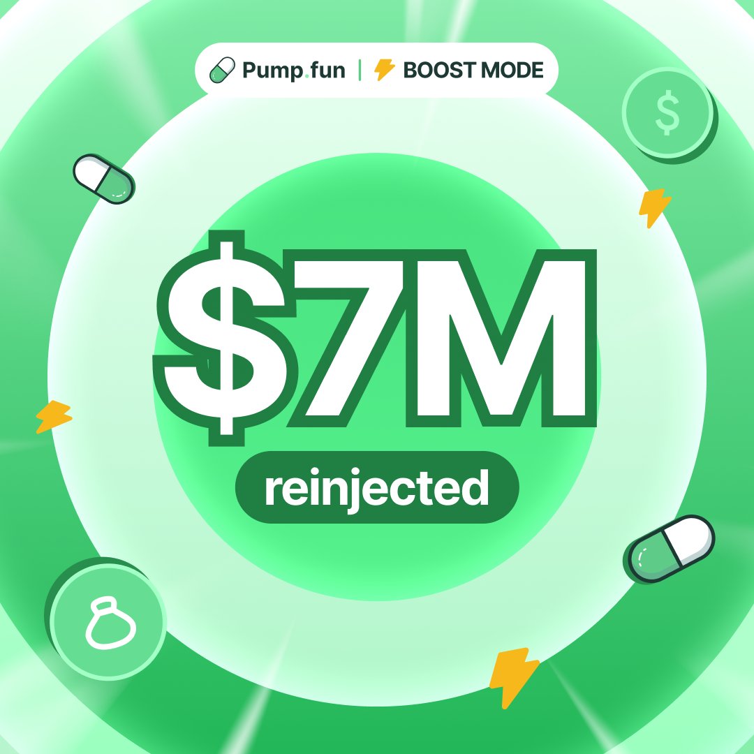 PumpfunEco's tweet photo. Over $7M has been reinjected into the trenches since the release of @Pumpfun's BOOST mode. 

Without BOOST mode, all $7M would have been locked forever in dead, unusable liquidity. https://t.co/z344B2sp44