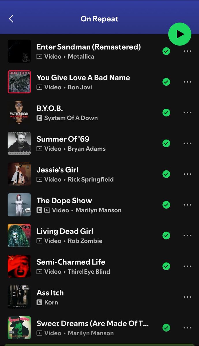 gxnsbody's tweet photo. me + on repeat 🕸️🖤

pls ignore marilyn manson, i’m barely on spotify so don’t attack me. thanks 🖤 https://t.co/TGSaiafEmR