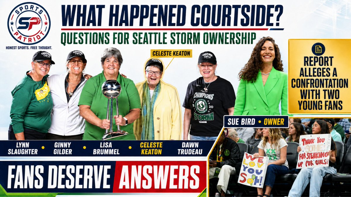 SportsPatriotUS's tweet photo. An ownership group that endlessly lectures fans about inclusion now has a serious question to answer.

A circulating report alleges that Seattle Storm co-owner Celeste Keaton confronted, cursed at and verbally berated two young fans courtside.

Their offense?

Holding signs that read:

“We Love You Sophie”

“Thank You Sophie for Standing Up for Girls”

Let that sink in: A powerful adult allegedly intimidated young paying customers for peacefully supporting a player... while “No Hate” messaging sat nearby.

That is not tolerance. It is ideological bullying.

@seattlestorm, @WNBA, @CathyEngelbert: Review the arena footage. Interview the fans and witnesses. Examine the security reports. Then tell the public exactly what happened.

You demand accountability from ordinary fans whenever allegations arise. Now apply that same standard to ownership.

If this report is accurate, Celeste Keaton owes those young women a public apology... and the Storm owe every fan an explanation.

“No hate” means absolutely nothing when it only protects those who agree with you.

Fans deserve answers.