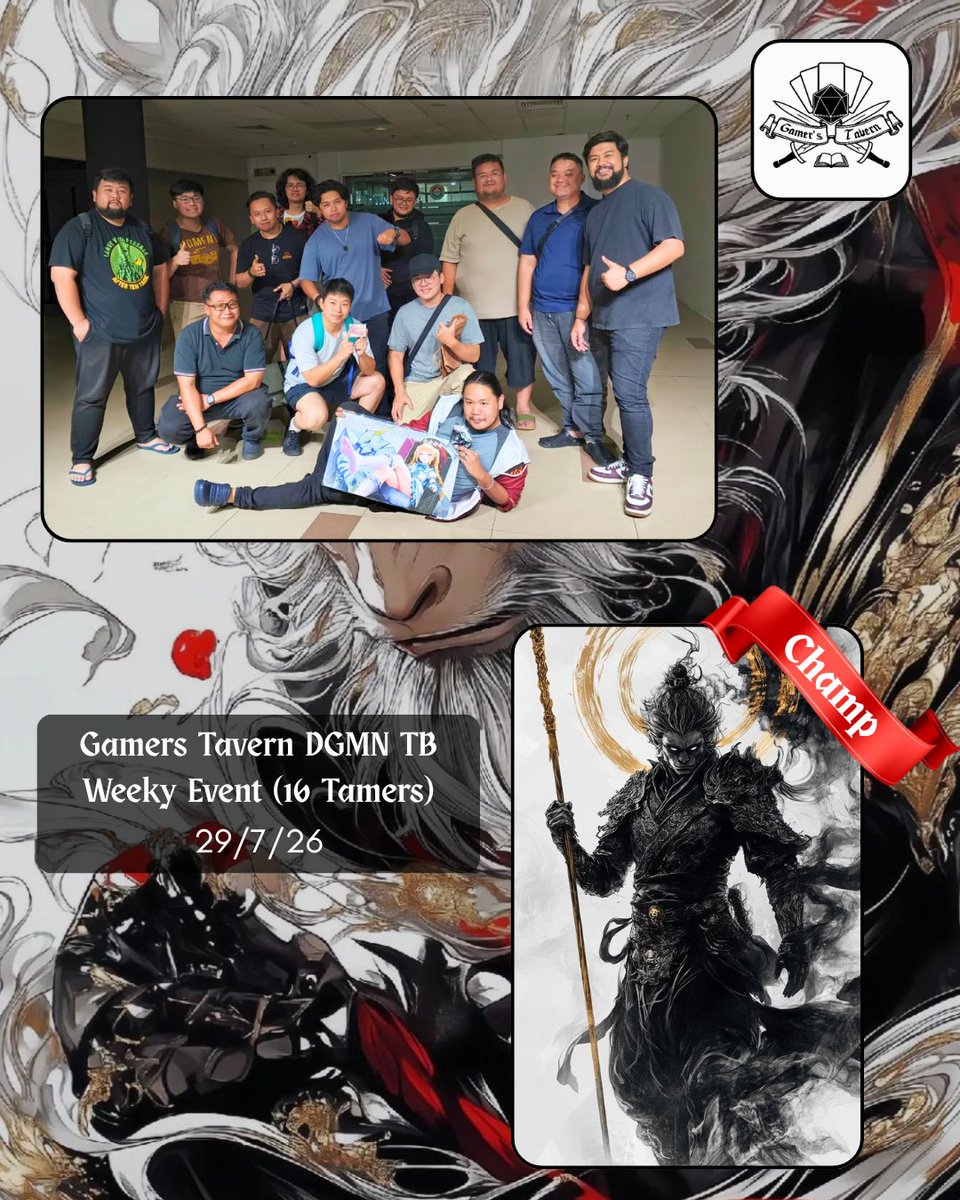 GamersTavernBN's tweet photo. 🇧🇳Brunei GT DGMN Tamer Battle Event 29/07/2026 Results!!
🥇John SeitenGokuu
🥈EL SeitenGokuu
🥉Mateen TS Mercury
#gamerstavern #Brunei #BruneiLocalTCGStore #DGMN #TCG #Digimontcg #Bandai #BandaiTCG #デジカ #デジカ優勝レシピ #Digimoncardgame #banana https://t.co/DqEmfrW7RM