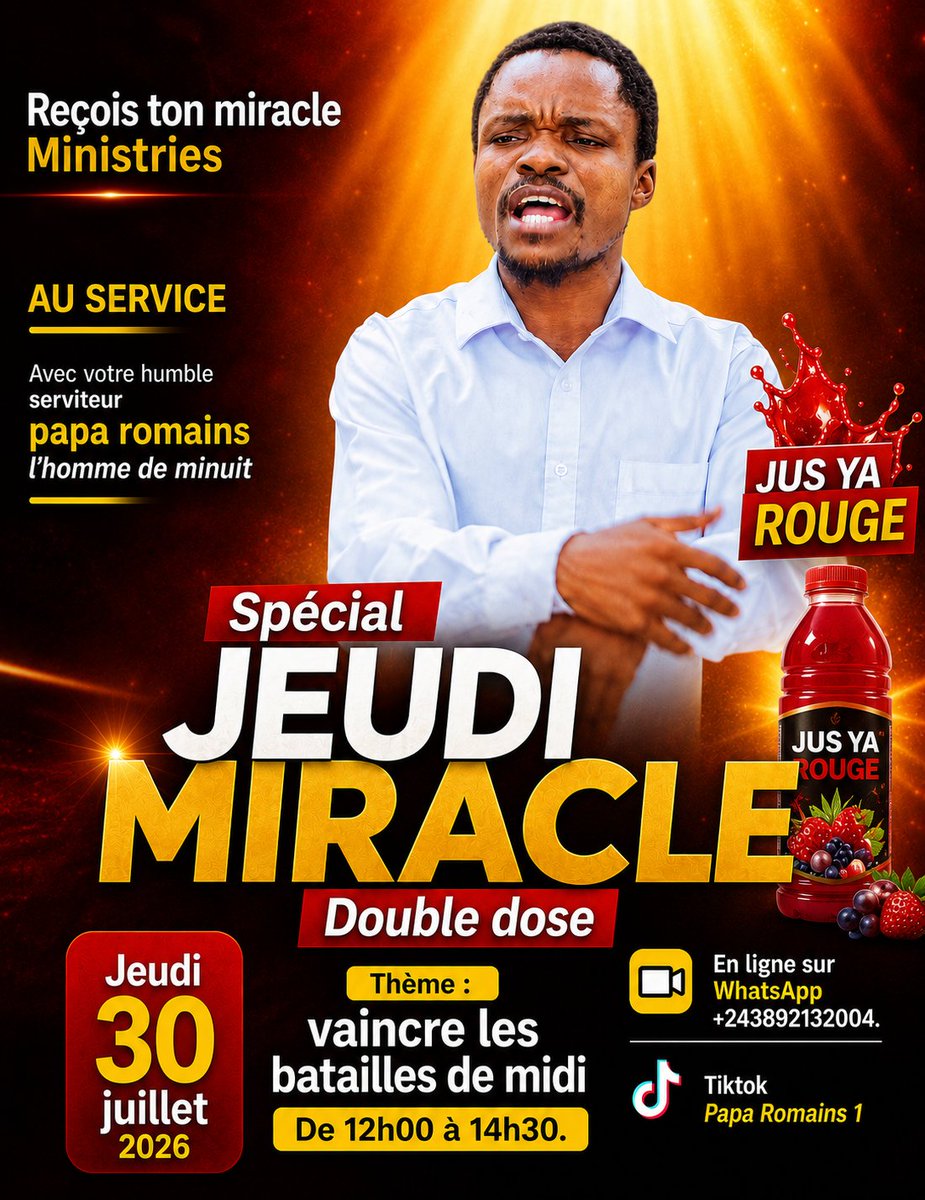 AdorateursR's tweet photo. DEMAIN JEUDI : DOUBLE DOSE DE PRIÈRE 🔥

🕛 Midi en prière
De 12h00 à 14h30

🌙 Minuit de prière
De 23h00 à 02h00

Ne manquez pas ce rendez-vous de la grâce et de la puissance de Dieu.

Cordiale bienvenue à tous ! https://t.co/PTUMMFKzb9