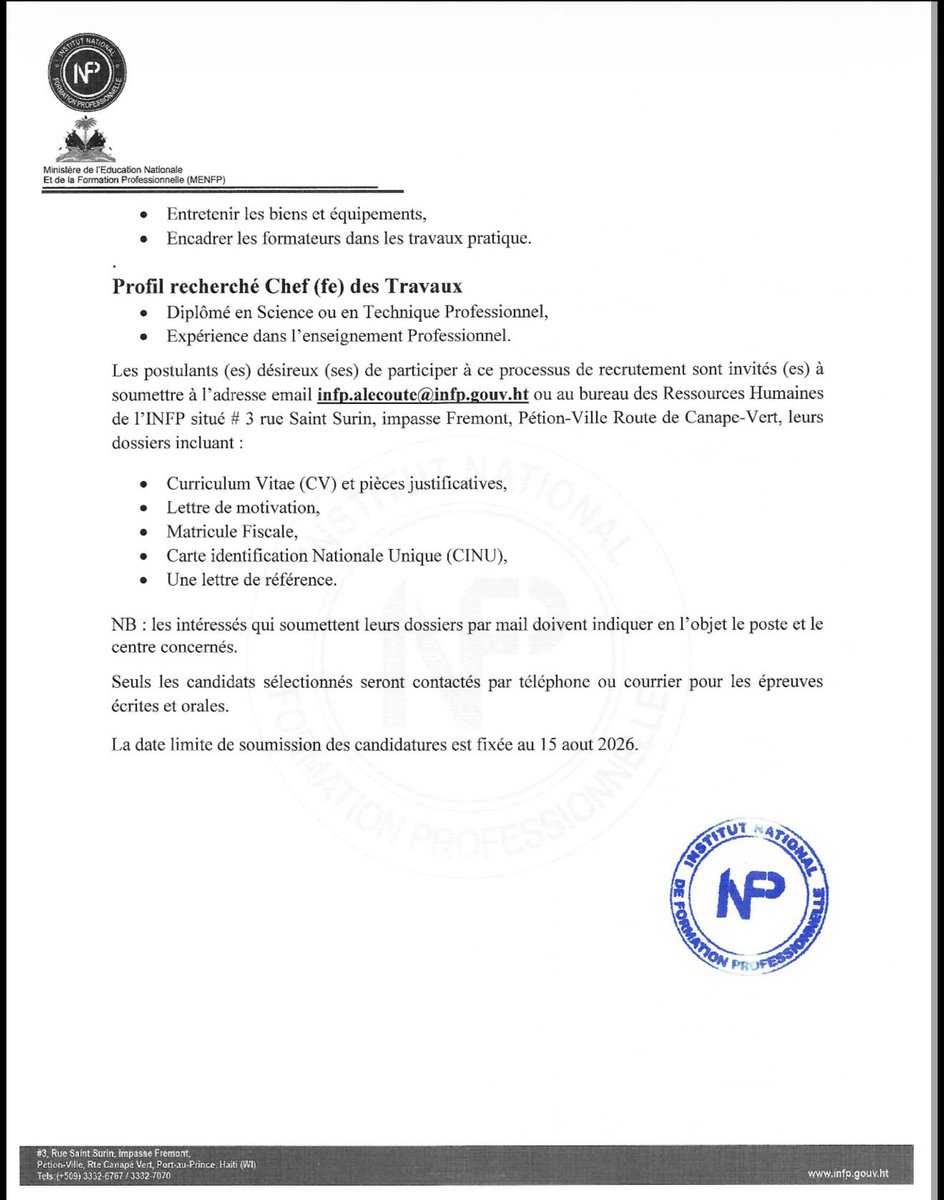 InstitutNFP's tweet photo. Avis de recrutement / Appel à manifestation d’intérêt https://t.co/q6DzSrIa54