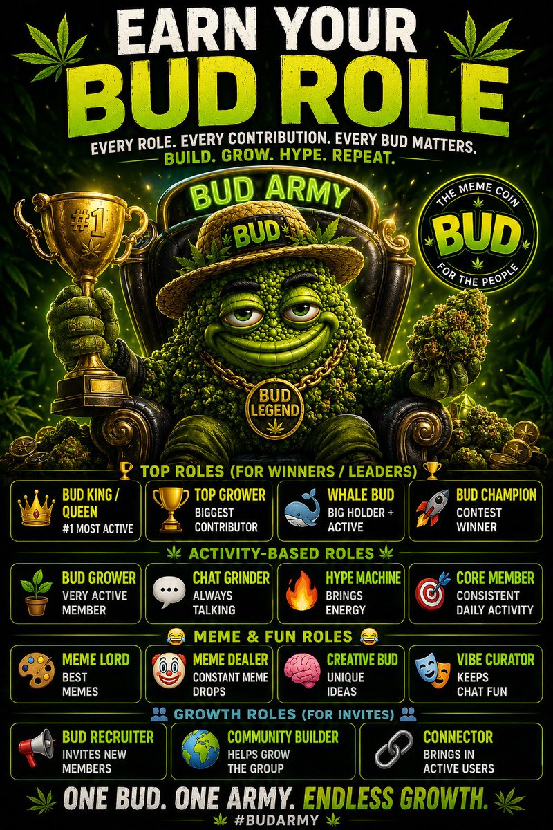 Budmemecoin's tweet photo. 🏆 Top Roles (for winners / leaders)

Join the BUD com amd get your role 🚀 

https://t.co/gkoiAfg9uk

#memesdaily #meme #mecoon https://t.co/ZuVNa6bjXo