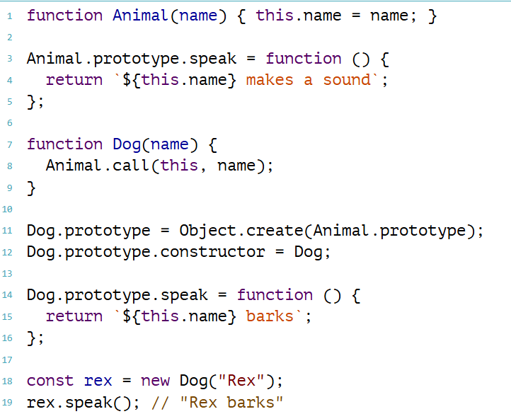TheOmarSelf's tweet photo. A class is a blueprint. 

You create an object and it gets a copy of the structure the class defines. Inheritance is usually fixed at creation: the object is an instance of that type.

JavaScript does something different.

Objects inherit by linking to another object, their prototype. When you ask for a property, JS looks on the object first. If it doesn't find it, it walks that link, then the next one, then the next...

Behavior isn’t stamped onto the instance, it’s shared and resolved later.

Look at the image and ask yourself: what actually happens when you call rex.speak()?

1. Is speak on rex? No.
2. Check Dog.prototype. Yes, use that.

rex only owns name. The methods live on the prototype objects it points to.

So:

Classical: the type builds the object and inheritance is mostly a creation-time relationship.
JavaScript: the object stays thin and inheritance is a live lookup chain through other objects.

Classes in modern JS are syntax over this same system. Underneath, it’s still prototypes and links, not blueprints and copies.
