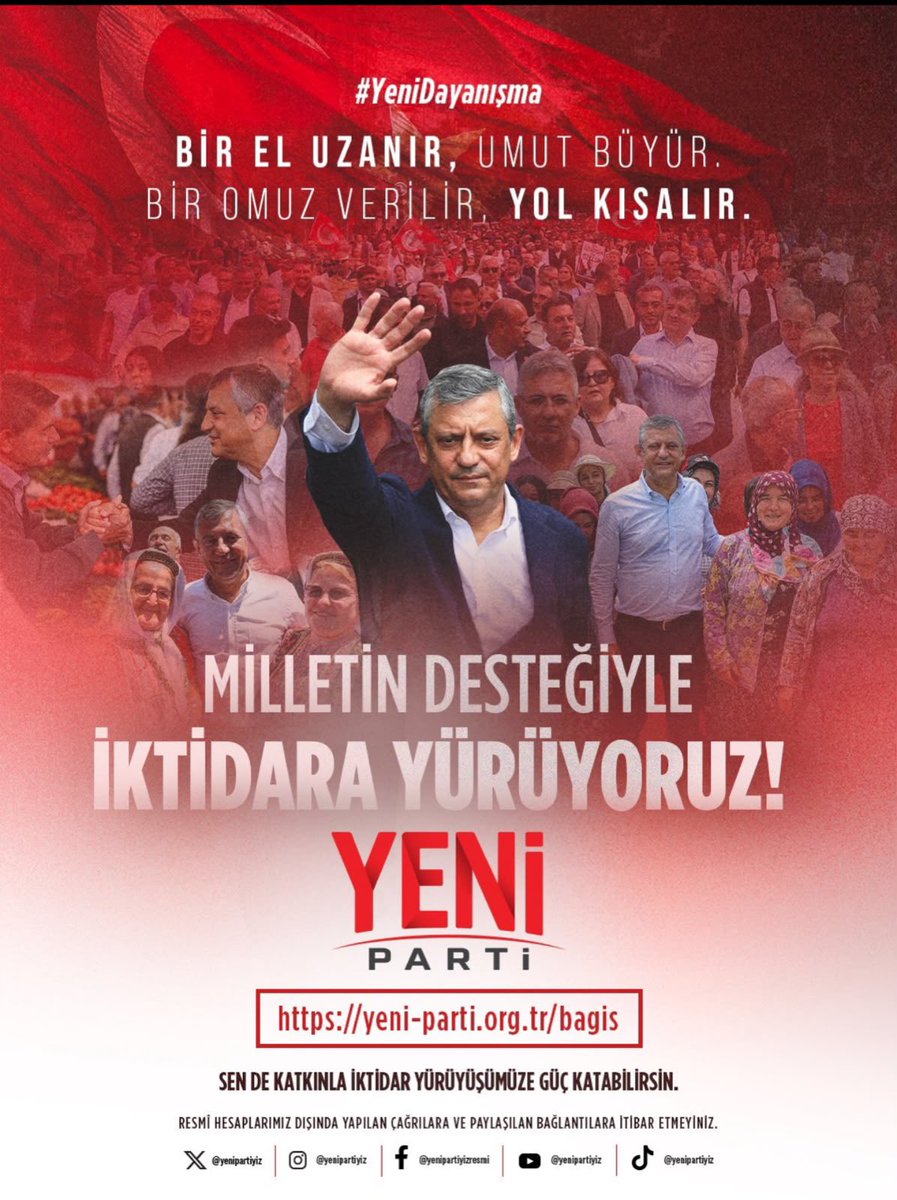 cenginyurt52's tweet photo. YENİ Parti’yi millet kurdu, büyütecek olan da millettir. 

Sizlerin katkısıyla büyüyor, sizlerin gücüyle iktidara yürüyoruz!

Sen de bu büyük yürüyüşün bir parçası ol!

Link: https://t.co/cSdjehkoXZ

#YeniDayanışma

Hesap Sahibi: YENİ Parti Genel Merkezi

Türkiye İş Bankası
TR51 0006 4000 0014 2011 5395 48

Halkbank
TR31 0001 2001 4790 0086 0000 09

Ziraat Bankası
TR38 0001 0009 0398 4234 2950 01
@eczozgurozel @yenipartiyiz