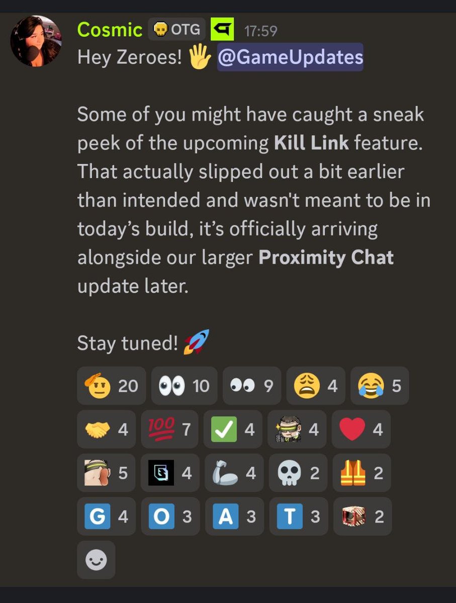 0xMudi's tweet photo. OTG accidentally gave us an early glimpse of Kill Link today 👀

It wasn’t supposed to be in this build, but it’s now confirmed to arrive with the upcoming Proximity Chat.

Teardrop is about to get a lot louder 👻

@playoffthegrid https://t.co/nKUJzfltTb