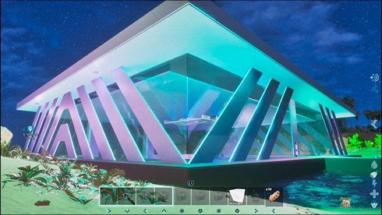 um_umi10's tweet photo. エラー落ちに耐えながらベース建築 inジェネシス。

水生生物の育成生簀をライトアップ。
グラデーションカラーのライトがたまらんくらい好きで装飾しているんだけど、そろそろトライブ主さんキレるかもわからん。

あまり知られていないけどMOD建材もカラーリングを施しまして、お店周りどうしようか https://t.co/wxC1bj9vb8