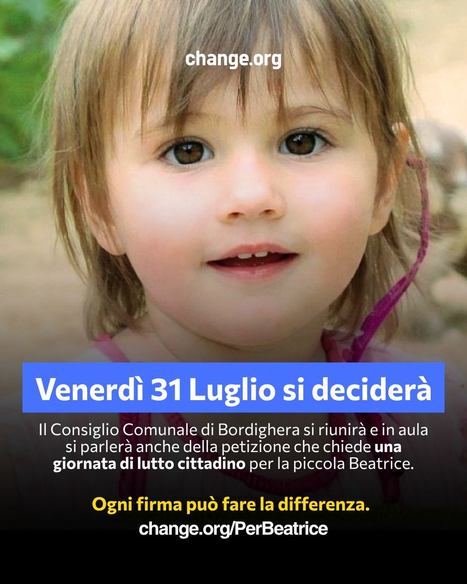 Close-up of a young girl with overlaid text about a change.org petition.
