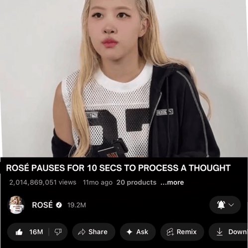 numberonestwt's tweet photo. rosé in white 97 shirt and puma sweater “rosé pauses for 10 secs to process a thought” youtube channel title reaction picture https://t.co/4WVckZQJ6X