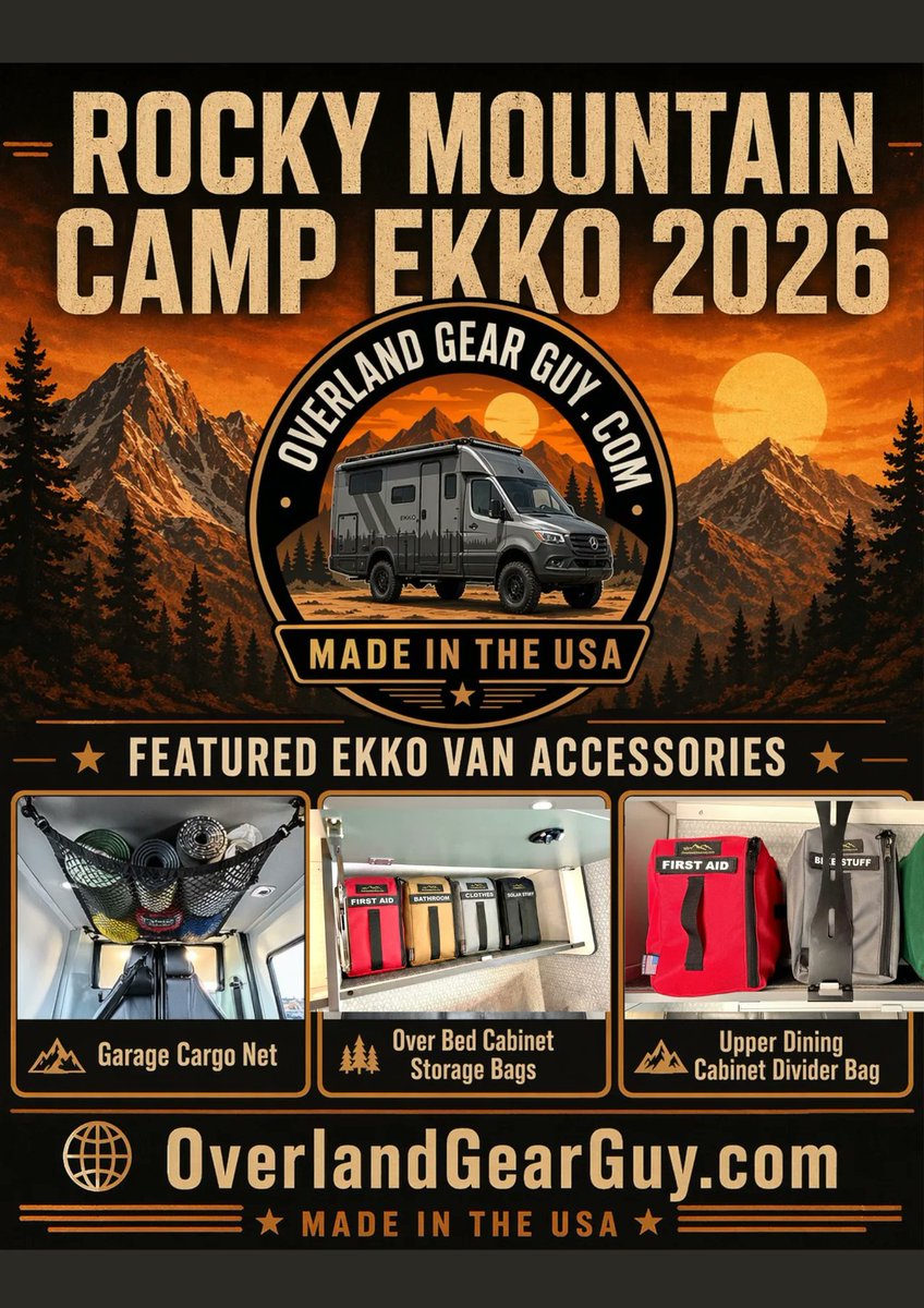 OverlandGearGuy's tweet photo. So Excited for the EKKO Camp event coming up 

https://t.co/UvfuDRH7rP

USA-made EKKO Van storage gear, including cabinet storage bags, cargo nets, cubby bags, divider bags, custom Velcro name tags,  to help keep your EKKO organized 

#EKKO #EKKOVan #Winnebago #EKKOCAMP https://t.co/r7T55F7ZVu