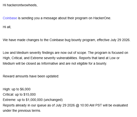 HackerOn2Wheels's tweet photo. Me and @ledz1996 are still trying to communicate with the @coinbase and @JLunglhofer  team regarding an extreme severity vulnerability and still getting ghosted and no replies. 

I used to praise this program, and always recommended to every researcher. It is completely changed. Seems like we will likely have to go for the disclosure route unfortunately.

Trying to make last ditch effort to have some kind of dialog with them though.

Sad