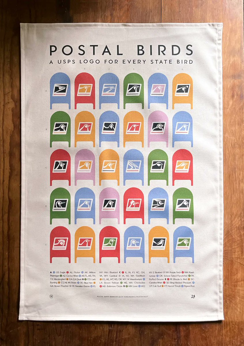 pigeonpostcafe's tweet photo. A USPS logo for every state bird!! 🪶✉️ https://t.co/UF4e70G7IB